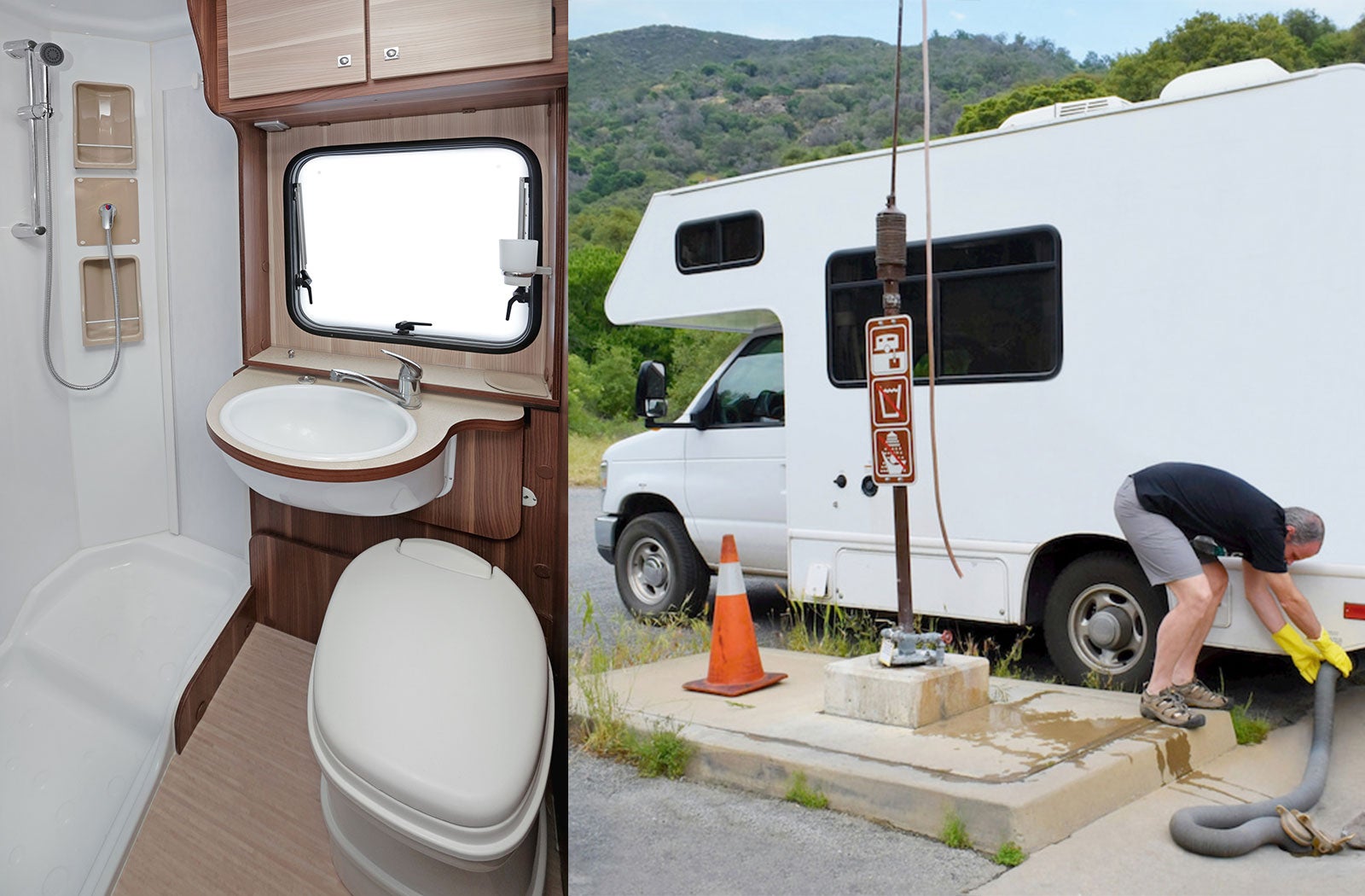 Portable RV/camper toilet and holding tank setup in Newburyport, Massachusetts