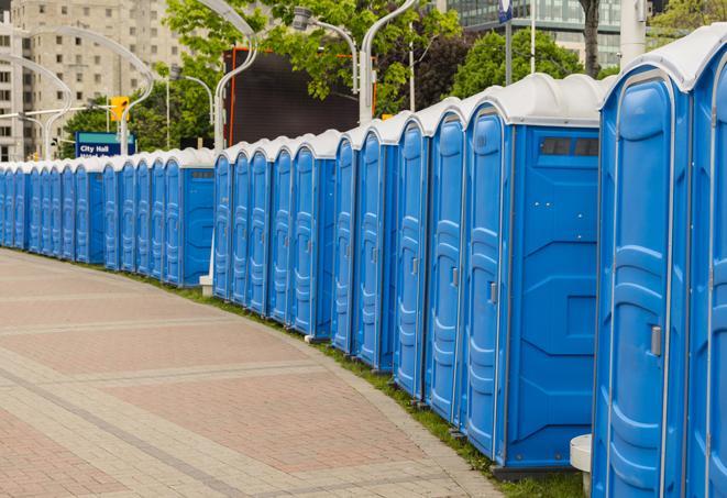 Seasonal porta potty units set up at a Newburyport, Massachusetts venue