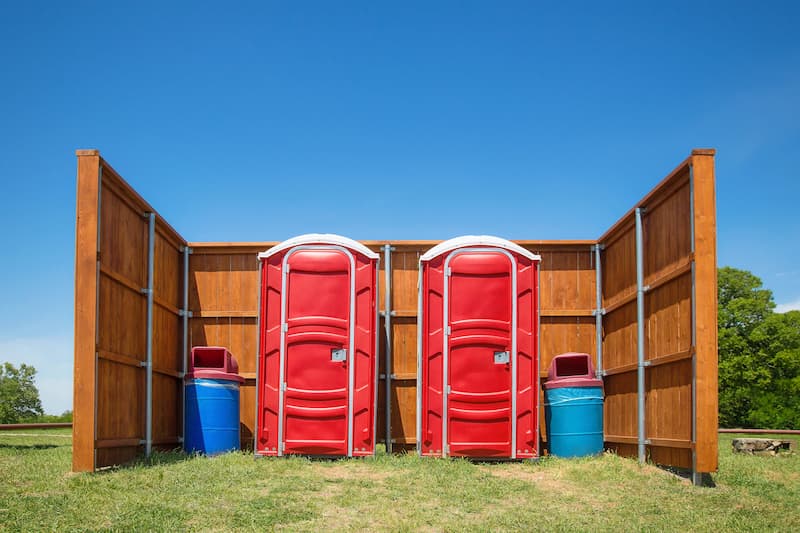 Short-term porta potty units staged for delivery in Newburyport, Massachusetts