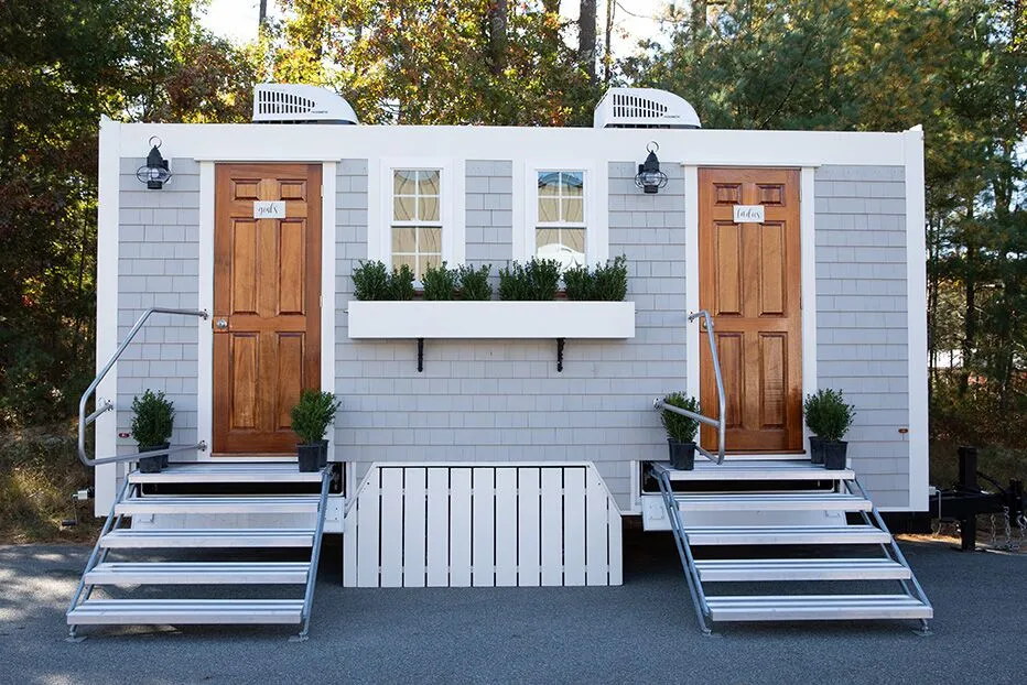 Wedding restroom units discretely staged at a venue in Newburyport, Massachusetts